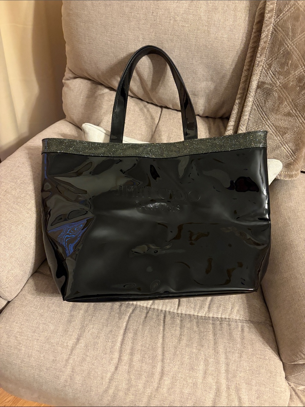 Jimmy Choo parfums gift with purchase Black Patent Tote with Gloss Trim